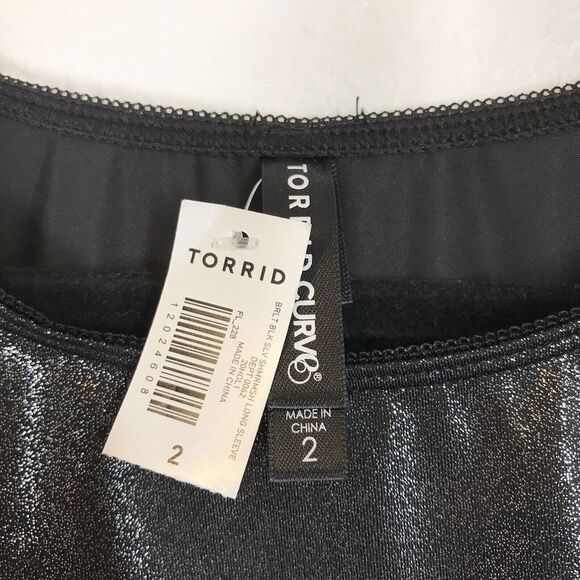 Torrid Curve Women's Black Shimmer Crop Top Size 2X Under It All Long Sleeve - Picture 7 of 10